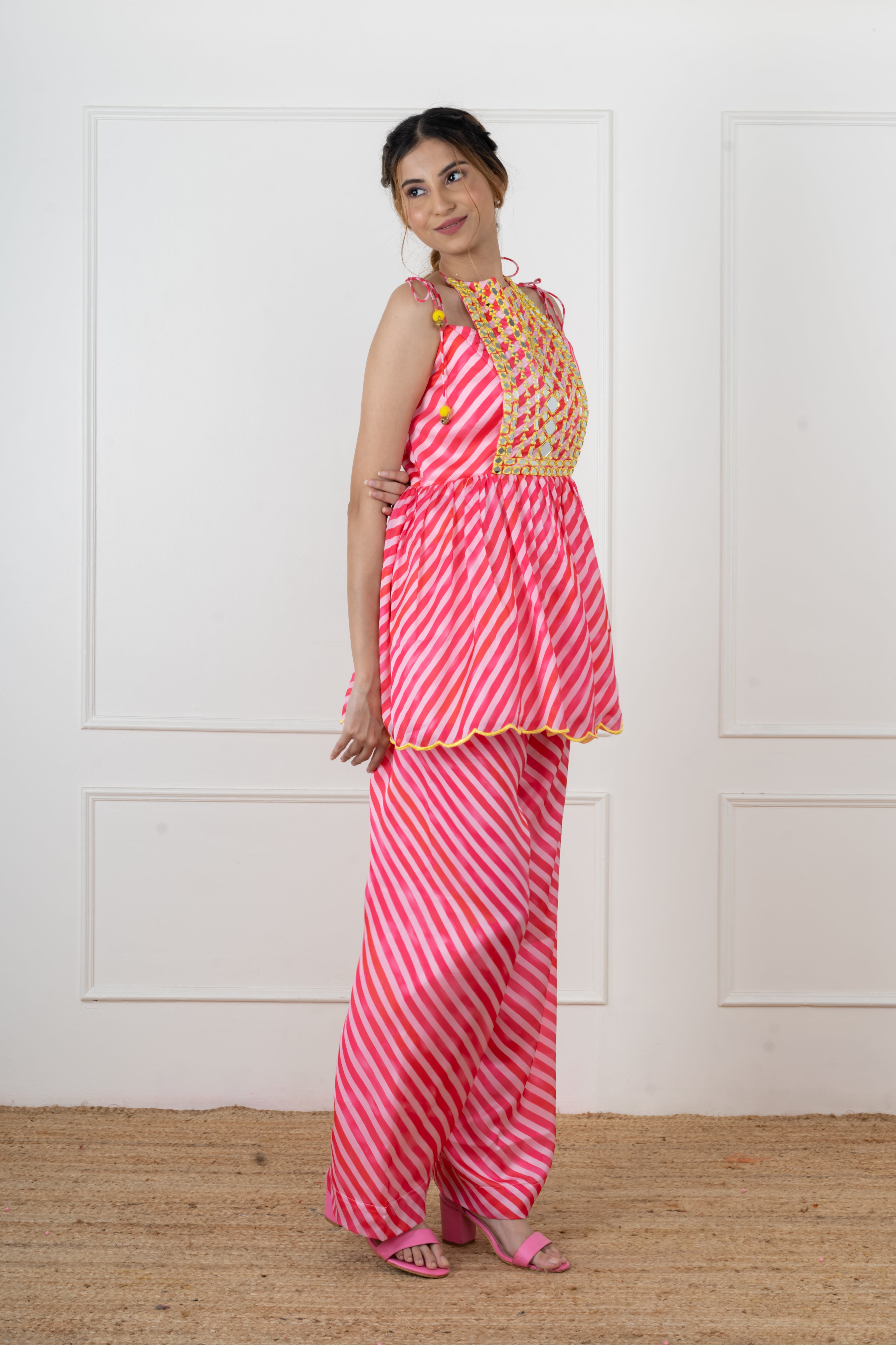 Pink Lehariya Kurta Set – Festive Ethnic Wear